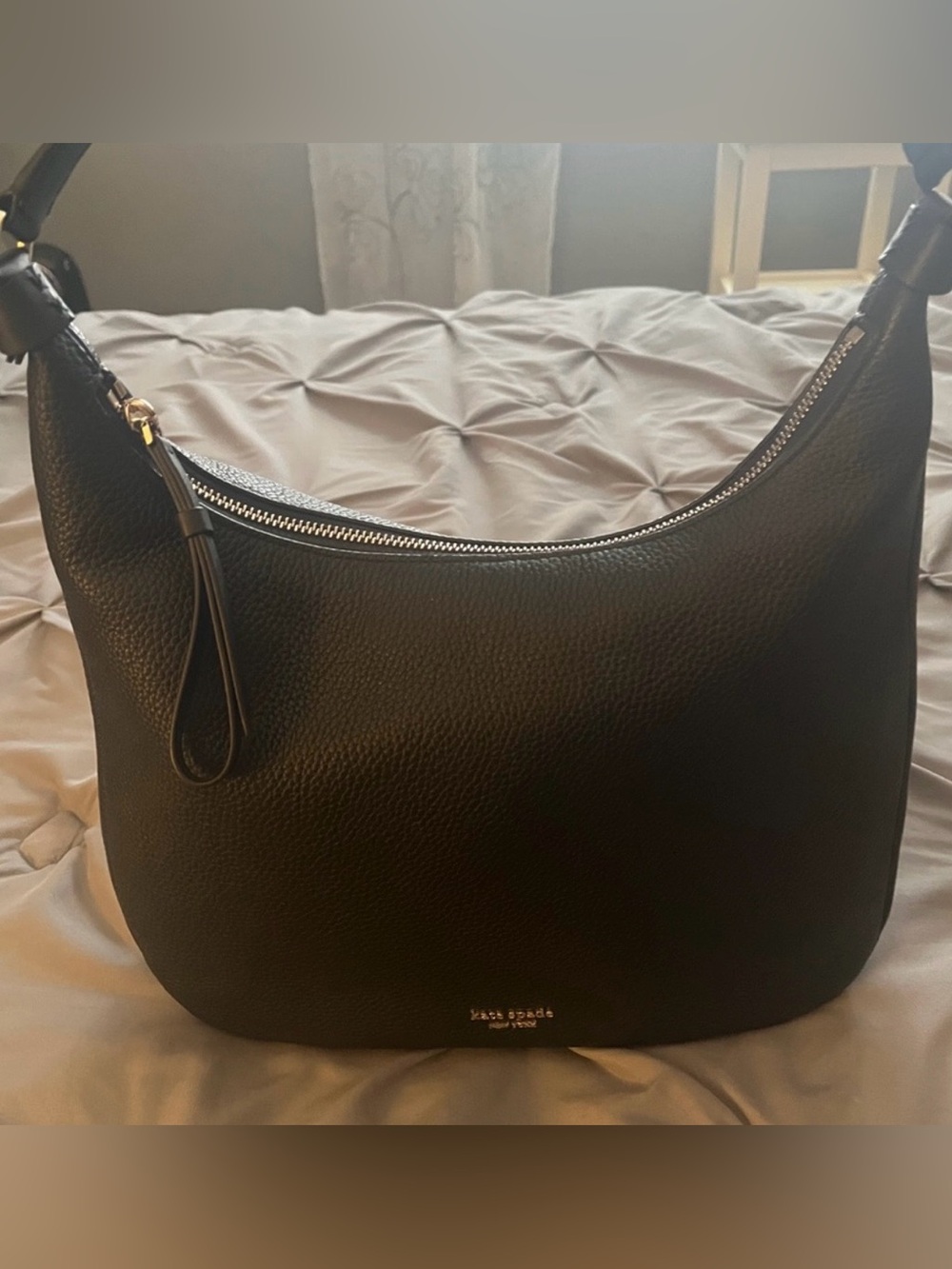 kate spade Black Pebbled Leather Crescent Hobo with Wristlet